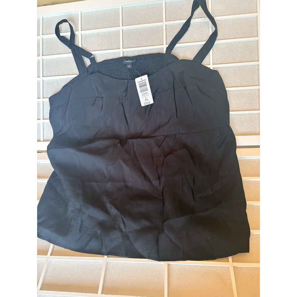 NWT Torrid Cami Tank Top 2X 18-20 Black Modal Poly Smocked Adjust Straps Tank
